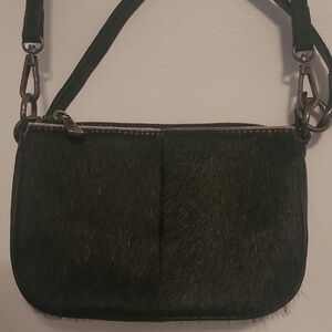 Montana West Black  Leather Cowhide Shoulder Handbag